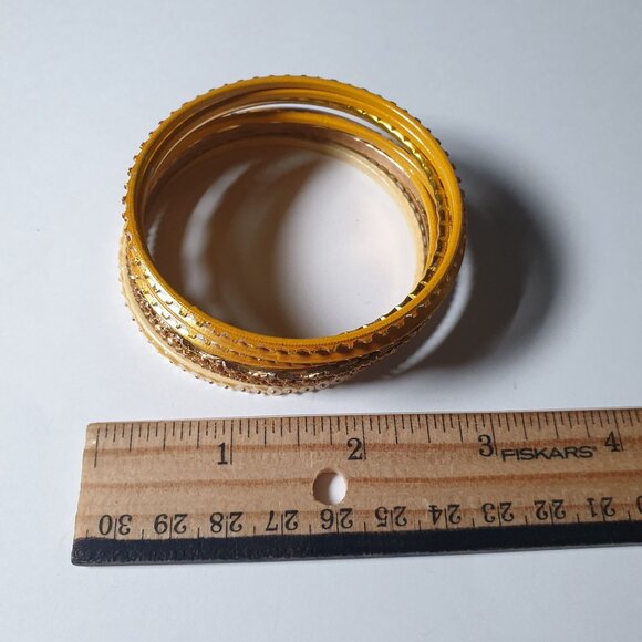 Yellow Gold Tone Metal Bangle Bracelets Set of 10 Fashion Costume 2.5 Inch - Picture 5 of 6